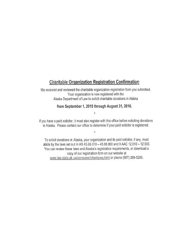 Alaska charitable solicitation license, Alaska fundraising license