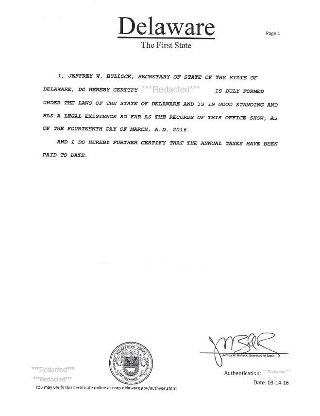 Delaware certificate of good standing, Delaware certificate of existence, Delaware certificate of status, Delaware 