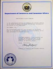 Hawaii certificate of good standing, Hawaii certificate of existence, Hawaii certificate of status, Hawaii 