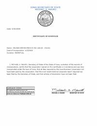 Iowa certificate of good standing, Iowa certificate of existence, Iowa certificate of status, Iowa 