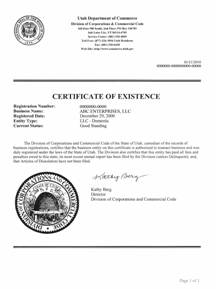 Utah certificate of good standing, Utah certificate of existence, Utah certificate of status, Utah 