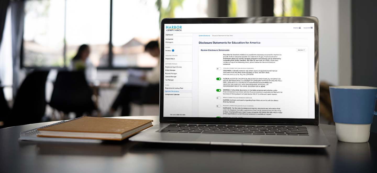 A preview of our Dynamic Disclosures software displayed on a laptop.