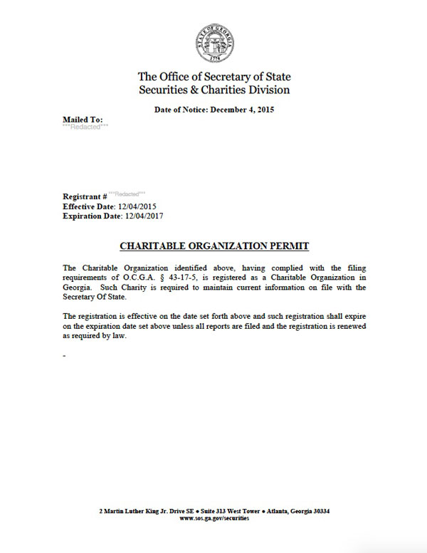 Georgia charitable solicitation license, Georgia fundraising license