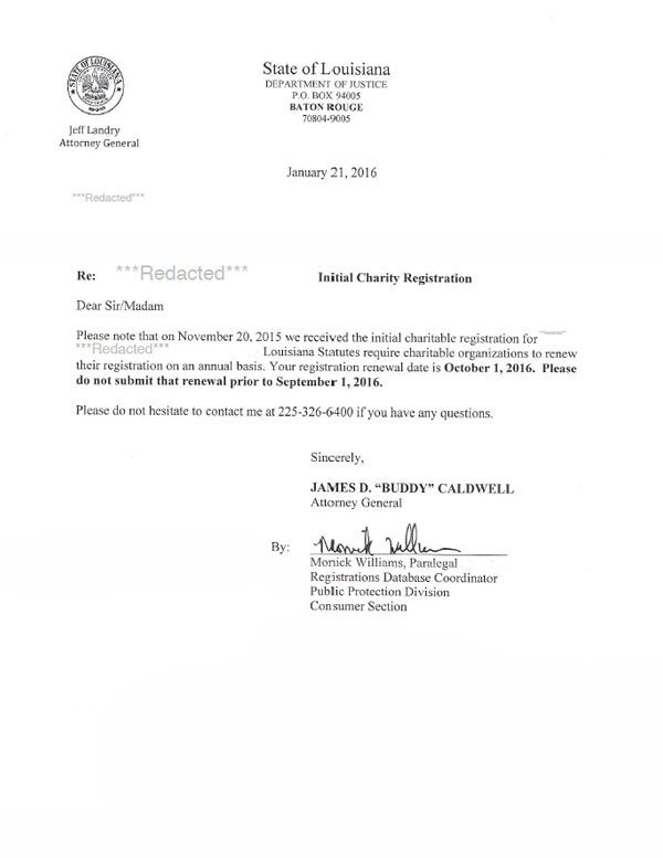 Louisiana charitable solicitation license, Louisiana fundraising license