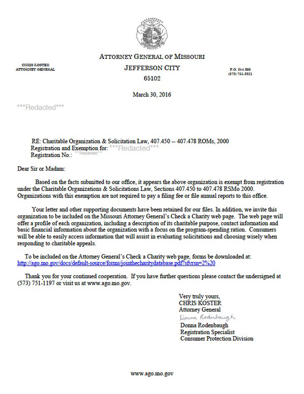 Missouri charitable solicitation license, Missouri fundraising license