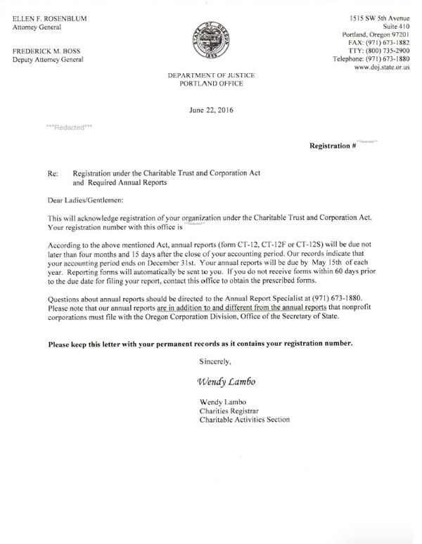 Oregon charitable solicitation license, Oregon fundraising license
