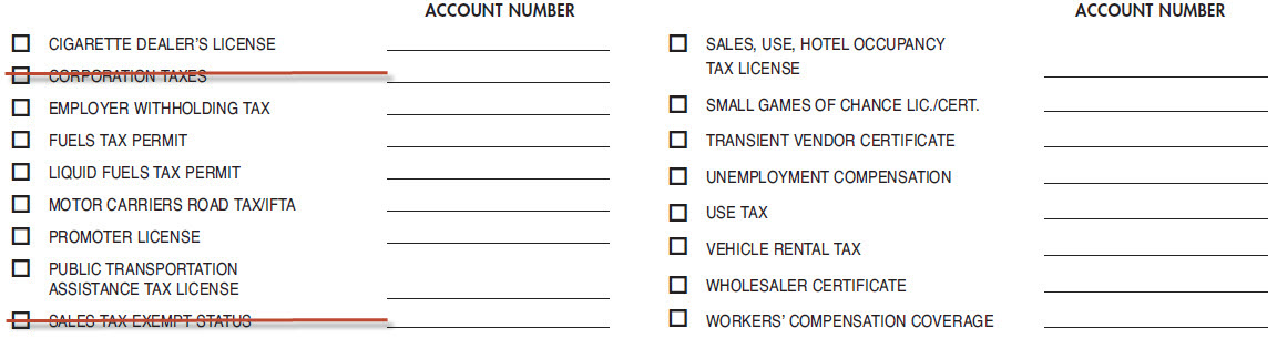 A list of PA business tax accounts.