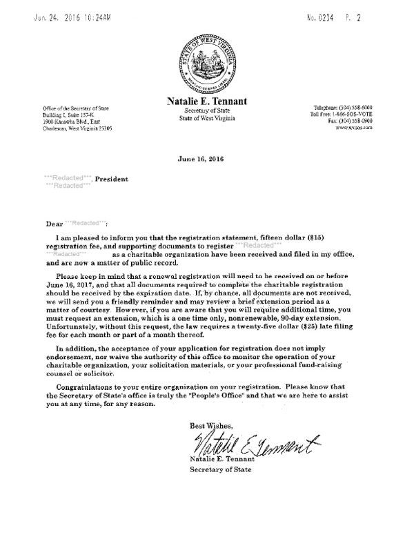West Virginia charitable solicitation license, West Virginia fundraising license