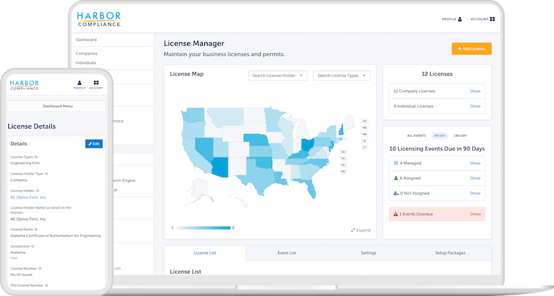 A preview of our compliance software used in both a laptop and phone